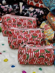 Multicolor Hand Block Printed Cotton Pouch Set