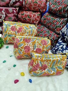 Multicolor Hand Block Printed Cotton Pouch Set