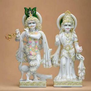Beautiful Hand Painted White Marble Radha Krishna Statue