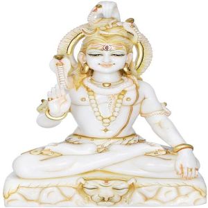 Golden White God Shiva Marble Statue