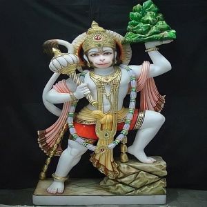 Hand Painted White Marble Hanuman Statue