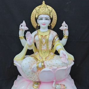 Hand Painted White Marble Laxmi Statue