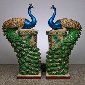 Handmade Colorful Marble Peacock Statue