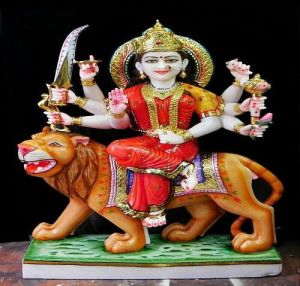 Multicolor Handmade Marble Durga Mata Statue