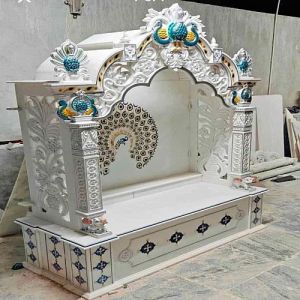 Multicolor Peacock Design White Marble Temple