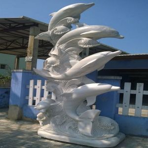 Outdoor White Marble Dolphin Statue