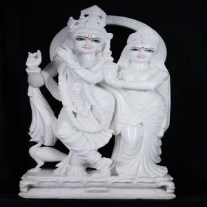 Plain White Marble Radha Krishna Statue