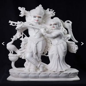 Plain White Polished Marble Radha Krishna Statue