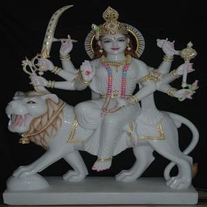 White and Golden Marble Durga Mata Statue