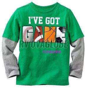 Kids Boys Green Full Sleeve Cotton T-Shirt
