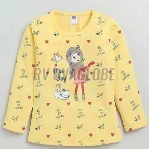 Kids Girls Light Yellow Polyester T-Shirt