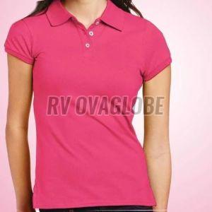 Ladies Pink Cotton Collar T-Shirt