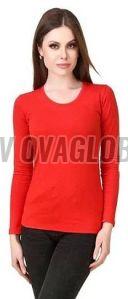 Ladies Red Full Sleeve Cotton T-Shirt