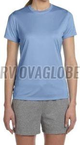 Ladies Sky Blue Round Neck Polyester T-Shirt