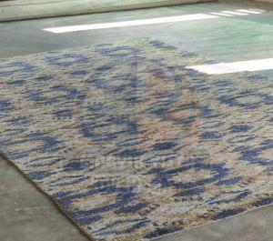 Abstract Blue and Beige Wool and Viscose Rug