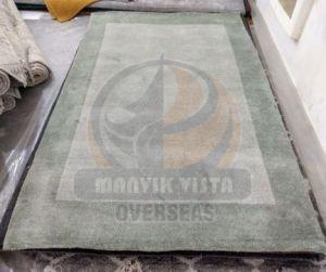 Grey Green Border Wool Viscose Handloom Rug