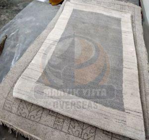 Light Grey Border Grey Wool Viscose Handloom Rug