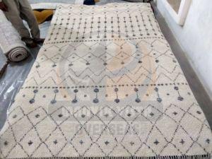 Rectangular Ivory Hand Knotted Moroccan Area Rug