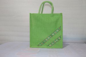 Green Short Handled Handcrafted Jute Carry Bag