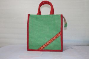 Green Short Handled Handcrafted Jute Carry Bag
