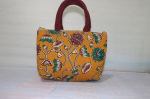 Yellow Kalamkari Print Fancy Jute Handbag