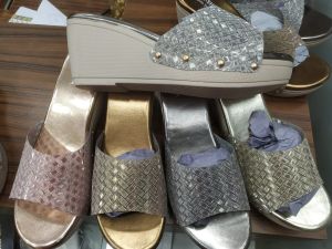 Braided Pattern Sparkle Finish Heeled Ladies Sandal