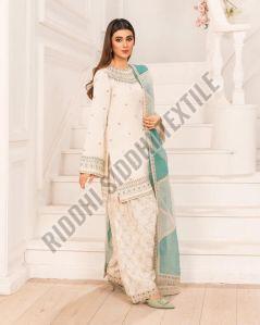 RST-020 Pure Natural Crepe Top with Farshi Palazzo and Dupatta Set