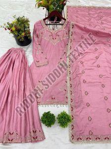 RST-019 Designer Chinon Silk Top Plazzo with Heavy Embroidery Dupatta Set