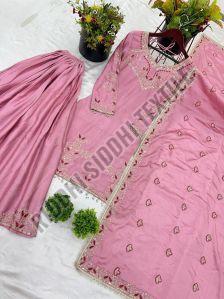 RST-019 Designer Chinon Silk Top Plazzo with Heavy Embroidery Dupatta Set