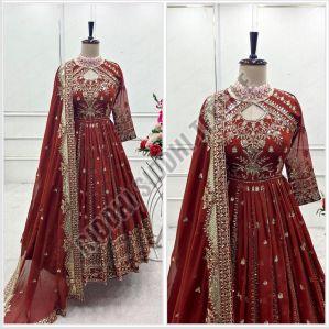 RST-017 Sequence Work Fox Georgette Gown with Pant Dupatta Set