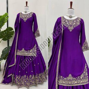 RST-005 Ladies Chinon Silk Embroidered Top-Lehenga & Dupatta Set