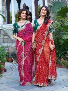 RST-018 Gota Patti Work Pure Bandhej Saree