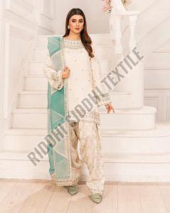 RST-020 Pure Natural Crepe Top with Farshi Palazzo and Dupatta Set