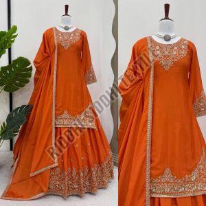 RST-005 Ladies Chinon Silk Embroidered Top-Lehenga &AMP; Dupatta Set
