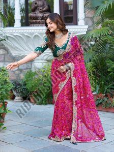 RST-018 Gota Patti Work Pure Bandhej Saree