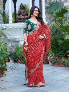 RST-018 Gota Patti Work Pure Bandhej Saree