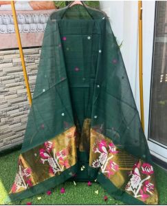 Ladies Dark Green Cotton Unstitched Suit Set