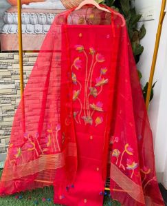 Ladies Red Muslin Unstitched Suit Set