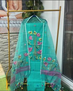 Ladies Sea Green Chanderi Unstitched Suit Set