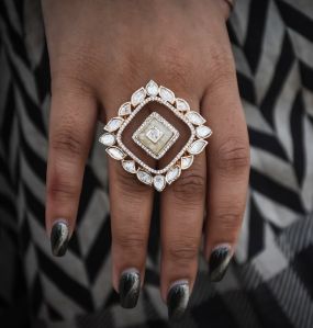 Double Finger Kundan Ring with Mother OF Pearl