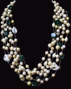 Handcrafted Pearl & Emerald Stone Mala