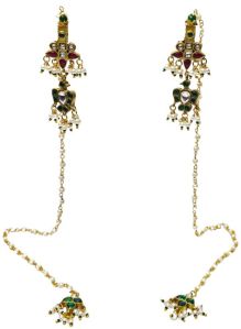Jadau Earrings with Long Kaan Chain