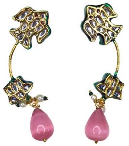 Kundan Earrings with Pink Drop