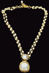 Moti Strings Necklace with Kundan Pendant