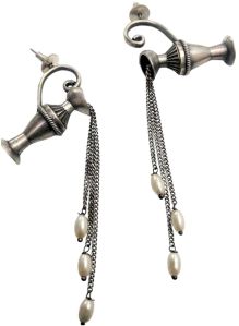 Oxidised Brass Earrings with Pearl Drops