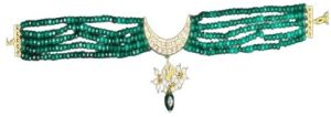 Traditional Kundan Choker Necklace with Green Gemstone Strings