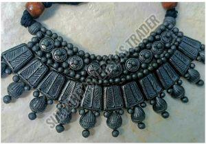 Handcrafted Dark Grey Terracotta Necklace