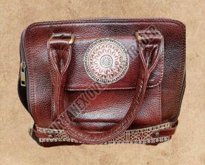 Ladies Motif Print Leather Shantiniketan Shoulder Bag
