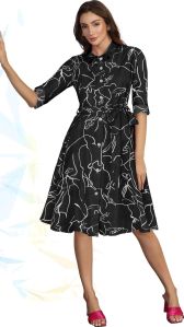 Ladies Black Abstract Print Ruby Cotton Shirt Dress