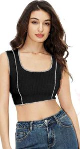 Ladies Black Rib Cotton Crop Top